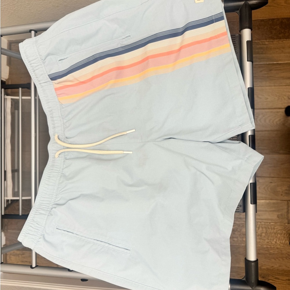 Marine Layer Light Blue Swim Trunks with Stripes